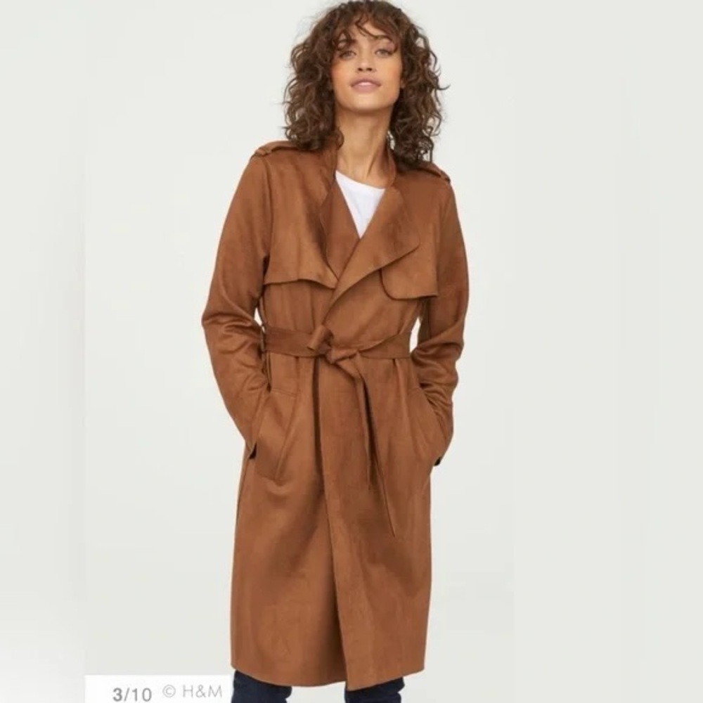 NWOT H&M Camel Tan Suede Trench Coat Size Medium M